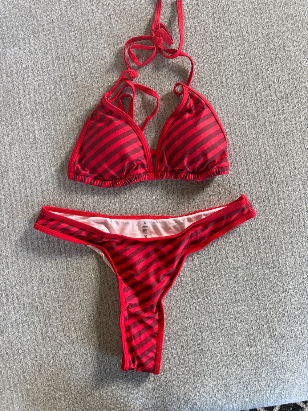 Amazon Red and Dark Red Striped Girls' Bikini Set